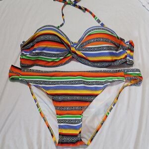 Push Up Twist Bandeau Bikini Set bright colorful beach cruise Sz XXL NWOT